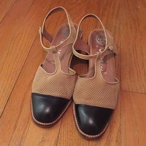 Jeffrey Campbell tan and black Mary Janes